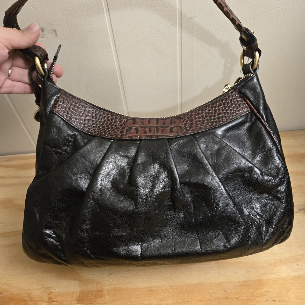 Brahmin Satchel Tuscan Brown Black Shoulder Bag VTG - Picture 6 of 12